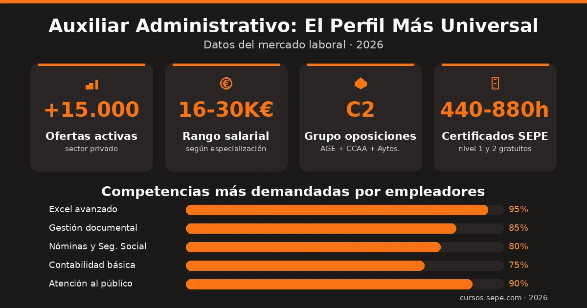 Curso auxiliar administrativo SEPE formación oficina gestión documental 2026