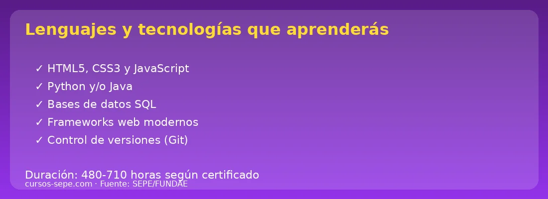 Tecnologías programación SEPE HTML Python Java JavaScript duración cursos