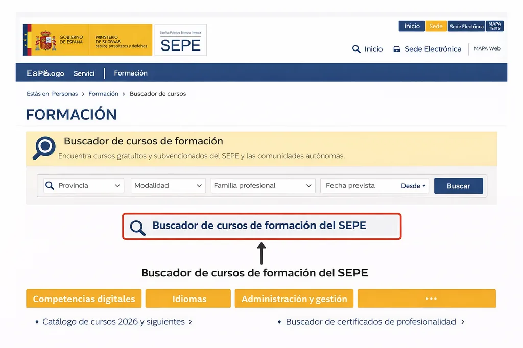 Imagen destacada del Enlaces Oficiales SEPE Todos los Portales para Buscar Cursos