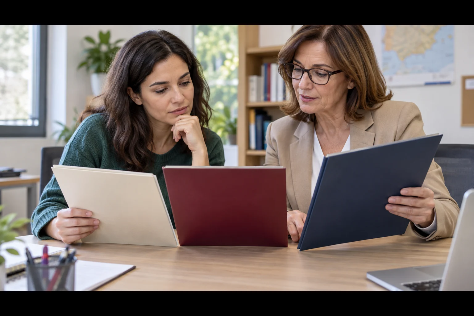 Diploma, acreditación parcial o certificado profesional: qué recibes al terminar - Cursos SEPE Alumna y orientadora comparando distintos documentos de finalización formativa