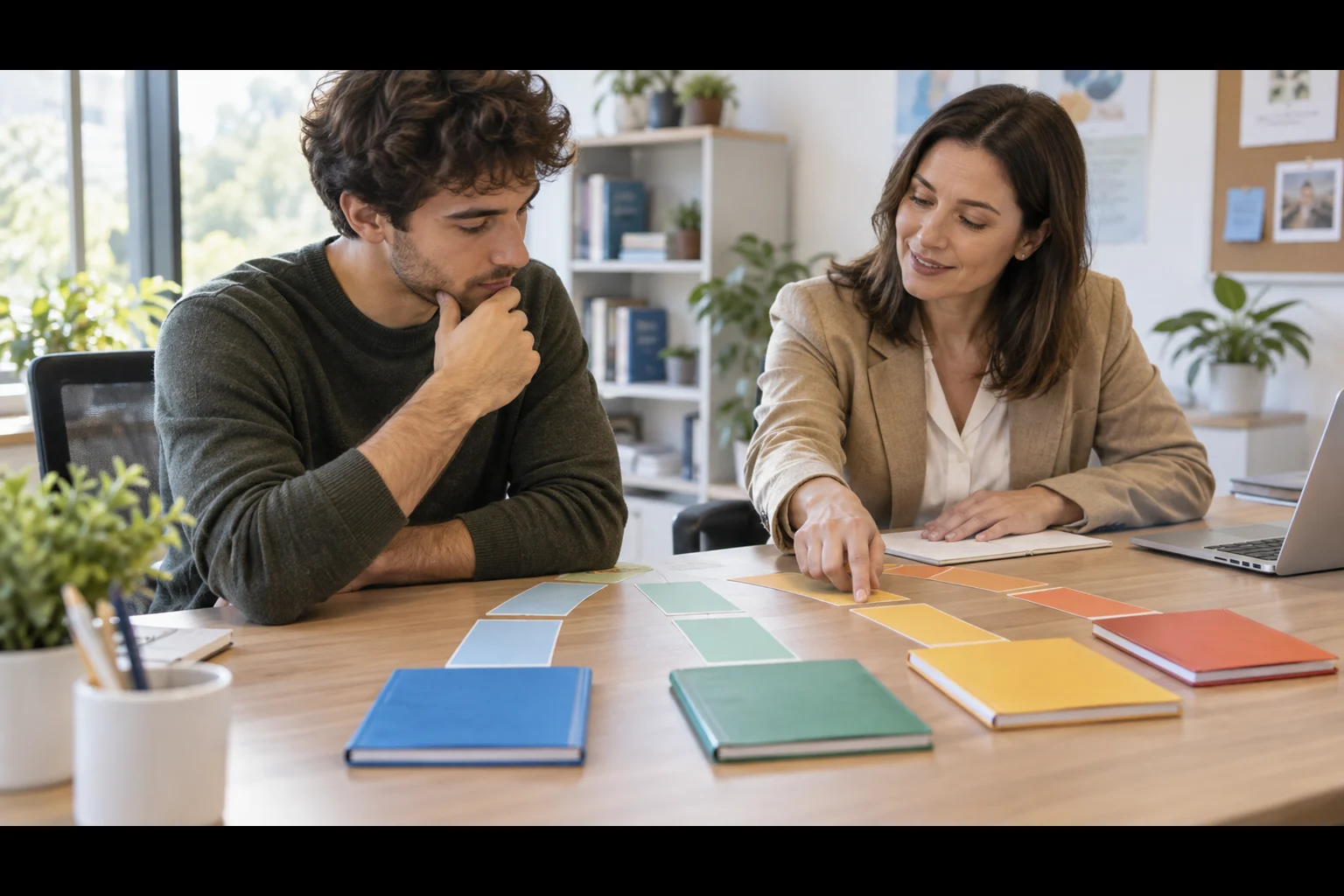 Requisitos de acceso de nivel 2 y 3: alternativas si no tienes la titulación - Cursos SEPE Orientadora explicando distintas vías de acceso formativo a un alumno adulto